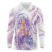 Lavender Polynesian Jellyfish Long Sleeve Polo Shirt Watercolor Glows - Polynesian Pride