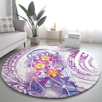 Lavender Polynesian Jellyfish Round Carpet Watercolor Glows - Polynesian Pride