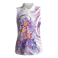 Lavender Polynesian Jellyfish Women Sleeveless Polo Shirt Watercolor Glows - Polynesian Pride