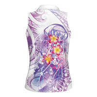 Lavender Polynesian Jellyfish Women Sleeveless Polo Shirt Watercolor Glows - Polynesian Pride