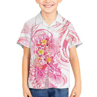 Rose Pink Polynesian Jellyfish Family Matching Long Sleeve Bodycon Dress and Hawaiian Shirt Watercolor Glows LT7 Son's Shirt Rose Pink - Polynesian Pride