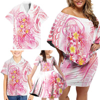 Rose Pink Polynesian Jellyfish Family Matching Off Shoulder Short Dress and Hawaiian Shirt Watercolor Glows - Polynesian Pride