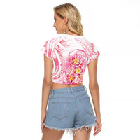 Rose Pink Polynesian Jellyfish Raglan Cropped T Shirt Watercolor Glows - Polynesian Pride