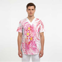 Rose Pink Polynesian Jellyfish Scrub Top Watercolor Glows - Polynesian Pride
