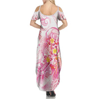 Rose Pink Polynesian Jellyfish Summer Maxi Dress Watercolor Glows - Polynesian Pride