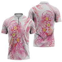 Rose Pink Polynesian Jellyfish Zipper Polo Shirt Watercolor Glows - Polynesian Pride