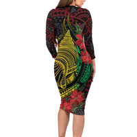 Vanuatu Meri Krismas Family Matching Long Sleeve Bodycon Dress and Hawaiian Shirt Conch Shell Tribal Art LT7 - Polynesian Pride