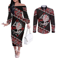 Taniko Aotearoa Couples Matching Off The Shoulder Long Sleeve Dress and Long Sleeve Button Shirt Poutama Mix Piwakawaka