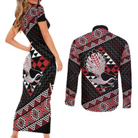 Taniko Aotearoa Couples Matching Short Sleeve Bodycon Dress and Long Sleeve Button Shirt Poutama Mix Piwakawaka