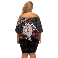 Taniko Aotearoa Off Shoulder Short Dress Poutama Mix Piwakawaka LT7 - Polynesian Pride
