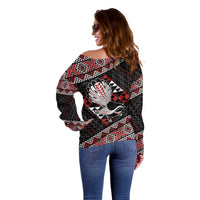 Taniko Aotearoa Off Shoulder Sweater Poutama Mix Piwakawaka