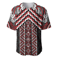Maori Tukutuku Taniko Motifs Baseball Jersey Red Poutama Mix Kowhaiwhai