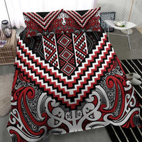 Maori Tukutuku Taniko Motifs Bedding Set Red Poutama Mix Kowhaiwhai
