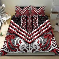 Maori Tukutuku Taniko Motifs Bedding Set Red Poutama Mix Kowhaiwhai