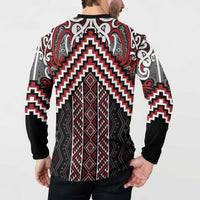 Maori Tukutuku Taniko Motifs Button Sweatshirt Red Poutama Mix Kowhaiwhai