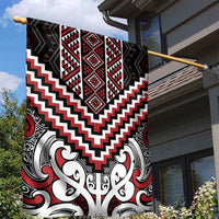 Maori Tukutuku Taniko Motifs Garden Flag Red Poutama Mix Kowhaiwhai