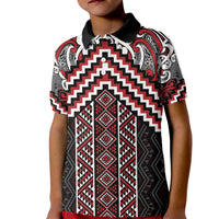Maori Tukutuku Taniko Motifs Kid Polo Shirt Red Poutama Mix Kowhaiwhai
