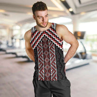 Maori Tukutuku Taniko Motifs Men Tank Top Red Poutama Mix Kowhaiwhai