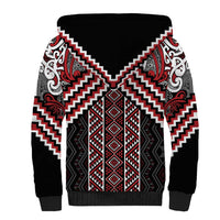 Maori Tukutuku Taniko Motifs Sherpa Hoodie Red Poutama Mix Kowhaiwhai