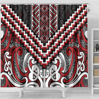 Maori Tukutuku Taniko Motifs Shower Curtain Red Poutama Mix Kowhaiwhai