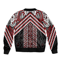 Maori Tukutuku Taniko Motifs Sleeve Zip Bomber Jacket Red Poutama Mix Kowhaiwhai LT7 - Polynesian Pride