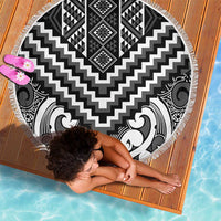 Maori Tukutuku Taniko Motifs Beach Blanket Black Poutama Mix Kowhaiwhai