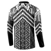 Maori Tukutuku Taniko Motifs Button Sweatshirt Black Poutama Mix Kowhaiwhai