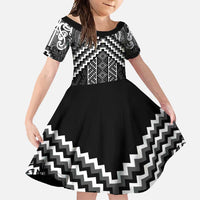Maori Tukutuku Taniko Motifs Family Matching Mermaid Dress and Hawaiian Shirt Black Poutama Mix Kowhaiwhai