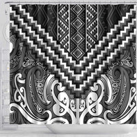 Maori Tukutuku Taniko Motifs Shower Curtain Black Poutama Mix Kowhaiwhai