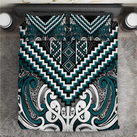 Maori Tukutuku Taniko Motifs Bedding Set Teal Poutama Mix Kowhaiwhai