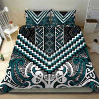 Maori Tukutuku Taniko Motifs Bedding Set Teal Poutama Mix Kowhaiwhai