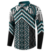 Maori Tukutuku Taniko Motifs Button Sweatshirt Teal Poutama Mix Kowhaiwhai