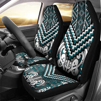 Maori Tukutuku Taniko Motifs Car Seat Cover Teal Poutama Mix Kowhaiwhai