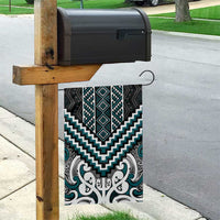 Maori Tukutuku Taniko Motifs Garden Flag Teal Poutama Mix Kowhaiwhai