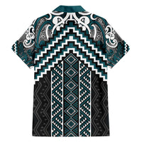 Maori Tukutuku Taniko Motifs Hawaiian Shirt Teal Poutama Mix Kowhaiwhai