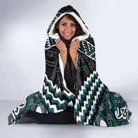 Maori Tukutuku Taniko Motifs Hooded Blanket Teal Poutama Mix Kowhaiwhai