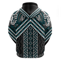 Maori Tukutuku Taniko Motifs Hoodie Teal Poutama Mix Kowhaiwhai