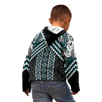 Maori Tukutuku Taniko Motifs Kid Hoodie Teal Poutama Mix Kowhaiwhai