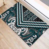 Maori Tukutuku Taniko Motifs Rubber Doormat Teal Poutama Mix Kowhaiwhai