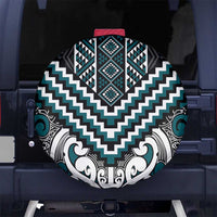 Maori Tukutuku Taniko Motifs Spare Tire Cover Teal Poutama Mix Kowhaiwhai