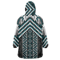 Maori Tukutuku Taniko Motifs Wearable Blanket Hoodie Teal Poutama Mix Kowhaiwhai
