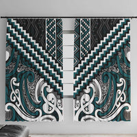 Maori Tukutuku Taniko Motifs Window Curtain Teal Poutama Mix Kowhaiwhai