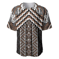 Maori Tukutuku Taniko Motifs Baseball Jersey Brown Poutama Mix Kowhaiwhai