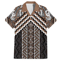 Maori Tukutuku Taniko Motifs Family Matching Summer Maxi Dress and Hawaiian Shirt Brown Poutama Mix Kowhaiwhai