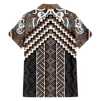 Maori Tukutuku Taniko Motifs Family Matching Tank Maxi Dress and Hawaiian Shirt Brown Poutama Mix Kowhaiwhai