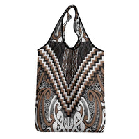 Maori Tukutuku Taniko Motifs Grocery Bag Brown Poutama Mix Kowhaiwhai
