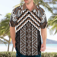 Maori Tukutuku Taniko Motifs Hawaiian Shirt Brown Poutama Mix Kowhaiwhai