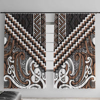 Maori Tukutuku Taniko Motifs Window Curtain Brown Poutama Mix Kowhaiwhai