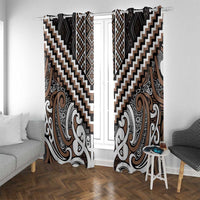 Maori Tukutuku Taniko Motifs Window Curtain Brown Poutama Mix Kowhaiwhai