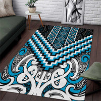 Maori Tukutuku Taniko Motifs Area Rug Turquoise Poutama Mix Kowhaiwhai